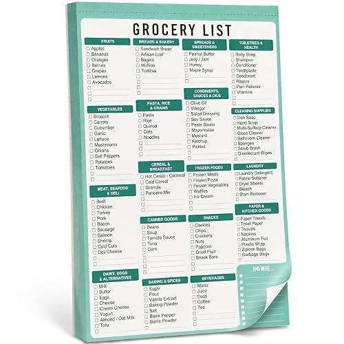 Only Zest Magnetic Grocery List Pad for Fridge, 6 x 9 in, 60 Sheets | Preprinted Checklist with Tear-off Sheets & Magnet Mountings, Organized Sections, Checkboxes & Space for Handwritten Notes