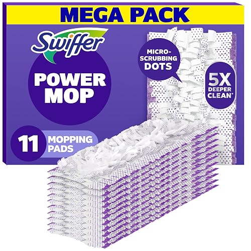 Swiffer PowerMop Multi-Surface Mopping Pad Refills for Floor Cleaning, 11 Count, White/Purple
