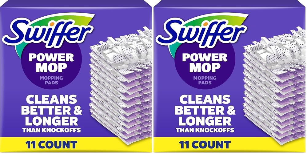 Swiffer PowerMop Multi-Surface Mopping Pad Refills for Floor Cleaning, White/Purple, 11 Count (Pack of 2)