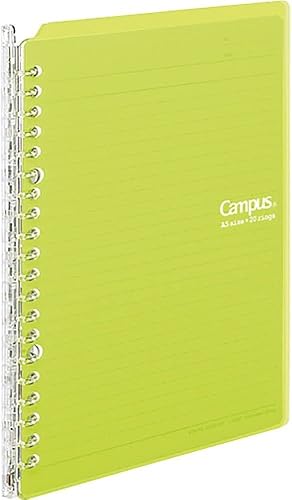 Kokuyo Smart Ring Binder, A5 Yellow Green Binder Notebook, Up to 25 Sheets | Campus Refillable Notebook 20 Holes with 10 Extra Loose-Leaf Paper in 6mm Dot Ruled Japanese Slim Binder for Work & Study