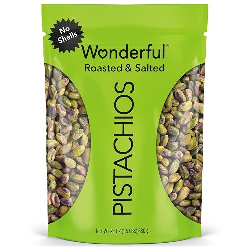 Wonderful Pistachios No Shells, Roasted & Salted Nuts, 24 Ounce Bag | Protein Snacks, Healthy Snacks, Gluten Free, Pantry Staples, Vegan Snack Packs, Beach & Camping Snacks, Resealable Bag