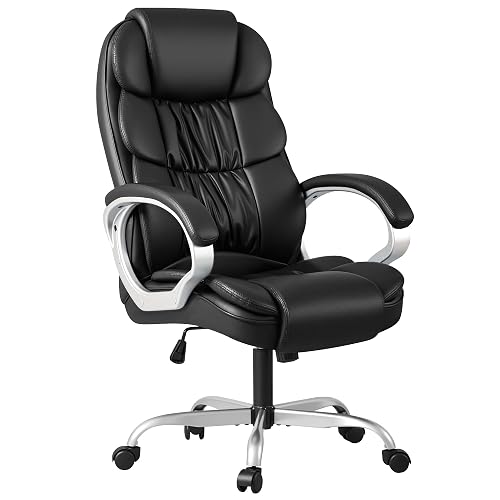 Homall Office Chair High Back Computer Desk Chair, PU Leather Adjustable Height Modern Executive Swivel Task Chair with Padded Armrests and Lumbar Support (Black)