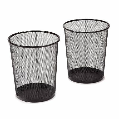 2-Pack 6-Gallon Round Steel Mesh Trash Can, Recycling Wastebasket, Black | Versatile and ventilated bin measures 13.75" high with a 11.5" top diameter