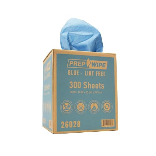 Lauco Prep Wipe Lint-Free Towels – Heavy Duty Nonwoven Cleaning Cloths for Automotive, Industrial & Household Use, Disposable Shop Rags, 300 Pack, 9 x 17 Inch Blue 26028