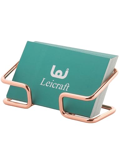 Leicraft Business Card Holder for Desk, Cute Metal Card Organizers and Office Desk Accessories for Men and Women (Rose gold)