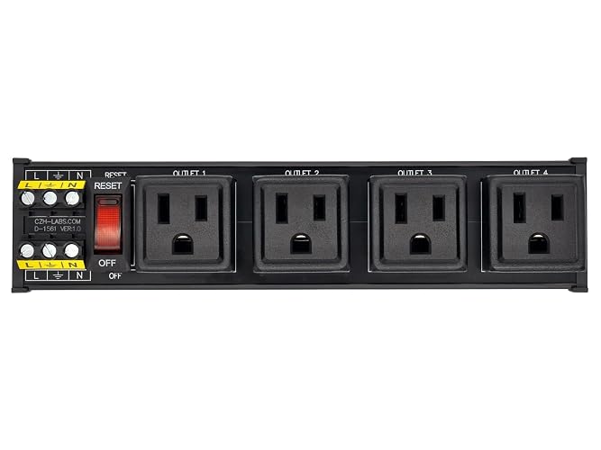 DIN Rail Mount AC 120V NEMA 5-15R 4 Receptacles Outlet Power Strip Module, with Rocker Switch Thermal Circuit Breaker Overload Protector