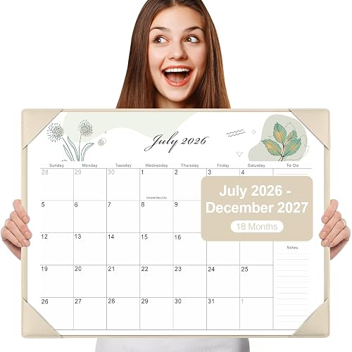 Desk Calendar 2026-2027 with Desktop Mat,22x17'' Large Desktop Pad Calendar | 18 Month Table Calendar 2027, Use from July 2026 to Dec 2027, Office Supplies Perfect for Home School and Office - Gray