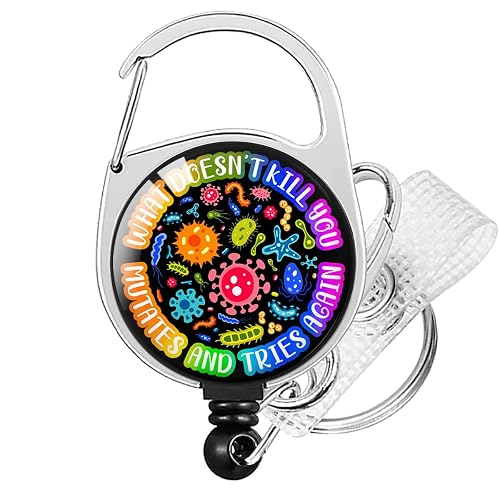 Lab Tech Badge Reel, Virus Humor ID Retractable Badge Holder Heavy Duty with 360°Swivel Carabiner Belt Clip for Nurses, ER Staff, Trauma Teams, Microbiologists, Science Lovers, Teachers