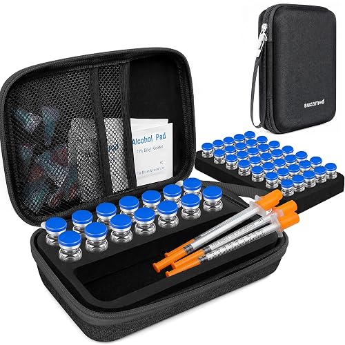 SUZAMED Vial Storage Case TSA Approved, Peptide Case for Fridge, Only Box | Storage 14x3ml Vials & Syringes, EVA Protection, Additional 35-slot Foam Fits 3ml Container (Black, No BAC Slot)