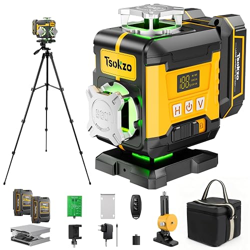 16 Lines Laser Level with Tripod, 4 X 360° Self Leveling for Construction | 4D Lines Laser Level Tool, Green Cross Line, Rechargeable, Type-C Port, 2 Batteries, for Construction and Picture Hanging