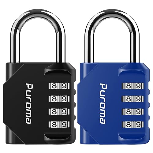 Puroma 2 Combination Lock Locker 4 Digits Combo Padlock Gym Blue & Black | For School Gate Fence Toolbox Hasp Storage, Outdoor, Resettable, Weatherproof, Side Window, Crack Cut Resist, Hardened Steel