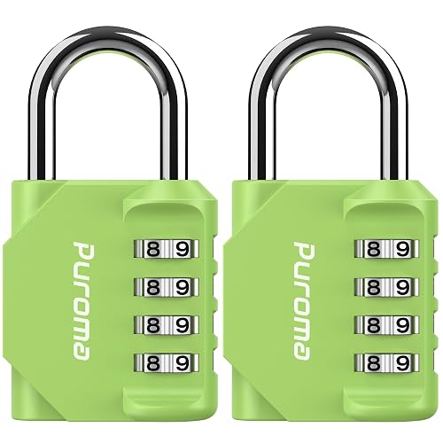 Puroma 2 Combination Lock Locker 4 Digits Combo Padlock Gym Yellow-Green | For School Gate Fence Toolbox Hasp Storage, Outdoor, Resettable, Weatherproof, Side Window, Crack Cut Resist, Hardened Steel