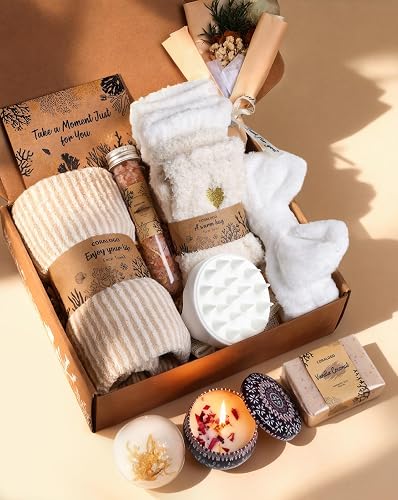 Coralogo 11pcs Natural Pampering Spa Gift Baskets for Women, Coconut | Ready-to-gift, Refreshing scent, Aromatherapy, for Birthday, for Mother's Day, for Christmas, for Any Occasion