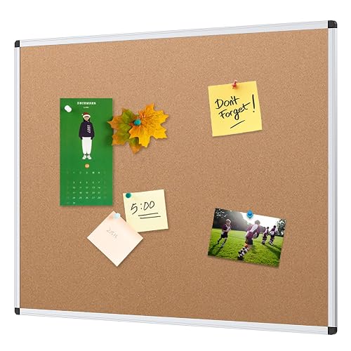 VIZ-PRO Cork Notice Board, 48 X 32 Inches, Cork Bulletin Board with Silver Aluminium Frame