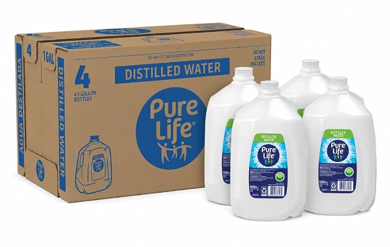 Distilled Water 1 Gallon Jug 4 Pack, Bulk Bottled Water for Daily Hydration