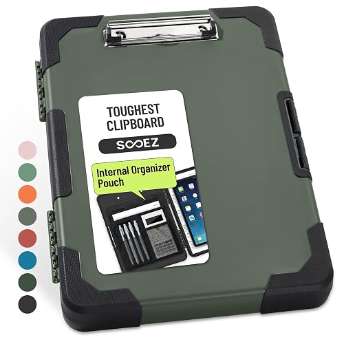 Sooez Toughest Clipboard with Storage, Internal Pen Pouch Included, Letter/ A4 Size, Shockproof Heavy Duty Plastic Clip Boards 8.5x11”, High Capacity Clipboards Box Case for Contractor Trucker Driver