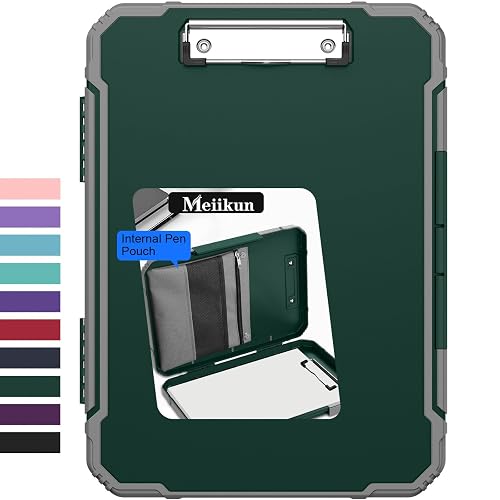 Meiikun Clipboard with Storage, Internal Pen Pouch, 8.5x11 Clip Boards | Toughest Clipboards with Metal Clip, Heavy Duty Plastic Clip Boards, High Capacity Box Case for Contractor Trucker Driver