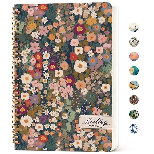 Taja Meeting Notebook for Work, Project Planner, 6.9" X 9.7", 140 Pages | Work Notebook with Action Items, Meeting Minutes Planner Notebook, Office Supplies for Men & Women, Garden