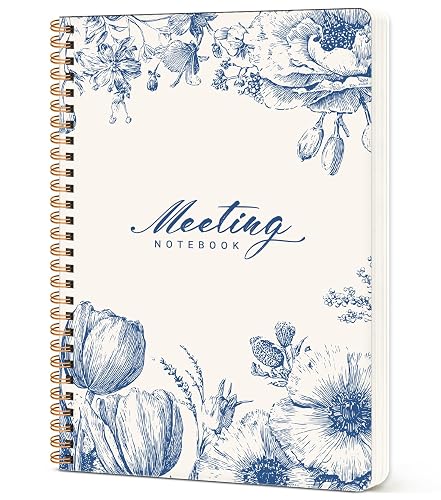 Taja Meeting Notebook for Work, Project Planner, 6.9" X 9.7", 140 Pages | Work Notebook with Action Items, Meeting Minutes Planner Notebook, Office Supplies for Men & Women, Blue Elegance