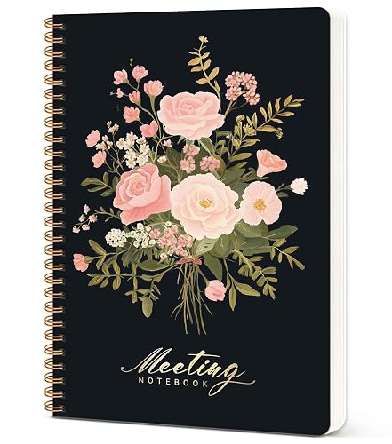 Taja Meeting Notebook for Work, Project Planner, 6.9" X 9.7", 140 Pages | Work Notebook with Action Items, Meeting Minutes Planner Notebook, Office Supplies for Men & Women, Blush Bouquet
