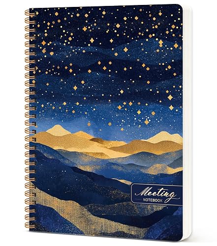Taja Meeting Notebook for Work, Project Planner, 6.9" X 9.7", 140 Pages | Work Notebook with Action Items, Meeting Minutes Planner Notebook, Office Supplies for Men & Women, Golden Night