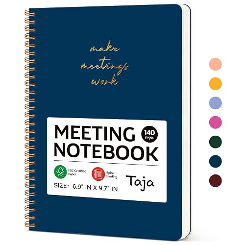 Taja Meeting Notebook for Work, Project Planner, 6.9" X 9.7", 140 Pages | Work Notebook with Action Items, Meeting Minutes Planner Notebook, Office Supplies for Men & Women, Navy Blue