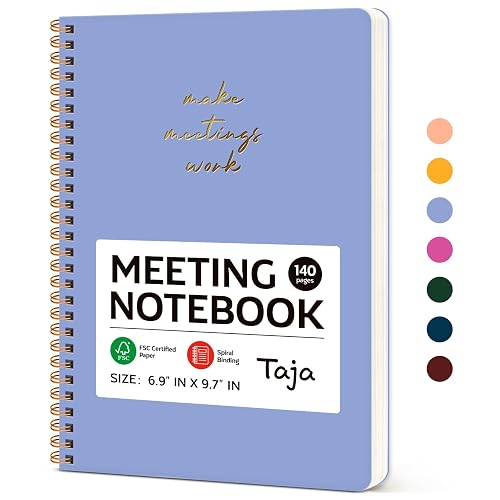 Taja Meeting Notebook for Work, Project Planner, 6.9" X 9.7", 140 Pages | Work Notebook with Action Items, Meeting Minutes Planner Notebook, Office Supplies for Men & Women, Lavender
