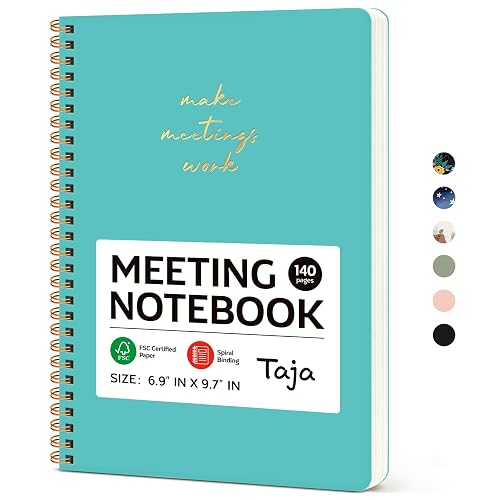 Taja Meeting Notebook for Work, Project Planner, 6.9" X 9.7", 140 Pages | Work Notebook with Action Items, Meeting Minutes Planner Notebook, Office Supplies for Men & Women, Aquamarine