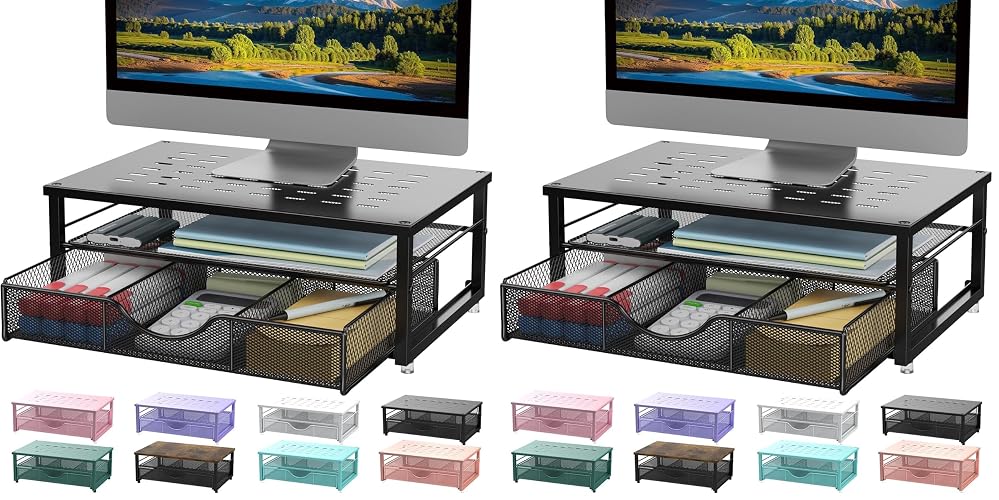 gianotter Computer Monitor Stand Riser with Drawer | Printer Stand Desk Accessories & Workspace Desktop Organizers Storage for Printer Stand (Black)