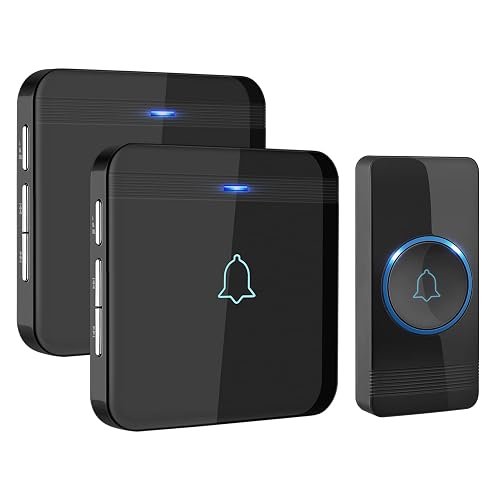 AVANTEK Wireless Doorbell, 1300 ft Range, Waterproof, 2 Receivers, Black | 115 dB Volume, 52 Chimes, LED Flash, IP55 Waterproof Button, 3-Year Battery, Expandable Receivers, No Wi-Fi or Fees