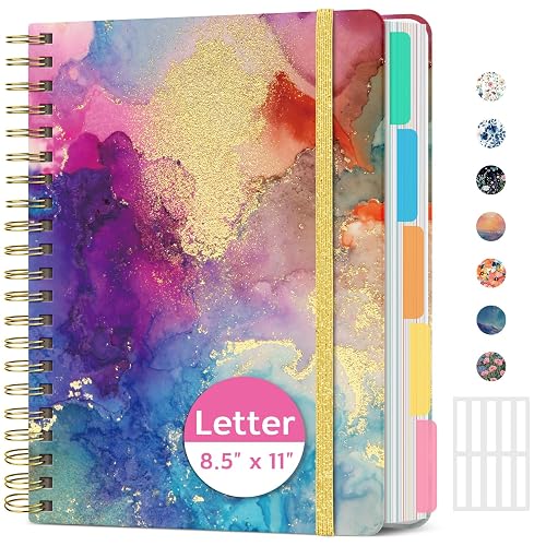 Taja Large Spiral Notebooks for Work 5 Subject with Removable Dividers | 8.5" x 11" Pretty Hardcover Notebook Journal for Women, College Ruled, Perfect for Study & Office , 280 Pages, Color Splash