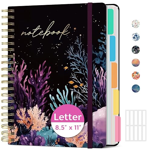 Taja Large Spiral Notebooks for Work 5 Subject with Removable Dividers | 8.5" x 11" Pretty Hardcover Notebook Journal for Women, College Ruled, Perfect for Study & Office , 280 Pages, Coral Dream