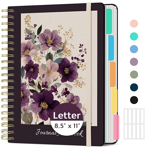 Taja Large Spiral Notebooks for Work 5 Subject with Removable Dividers | 8.5" x 11" Pretty Hardcover Notebook Journal for Women, College Ruled, Perfect for Study & Office , 280 Pages, Soft Bouquet