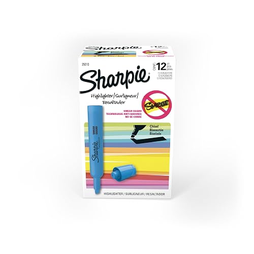 Sharpie Tank Style Highlighters, Chisel Tip, Fluorescent Blue, Box of 12