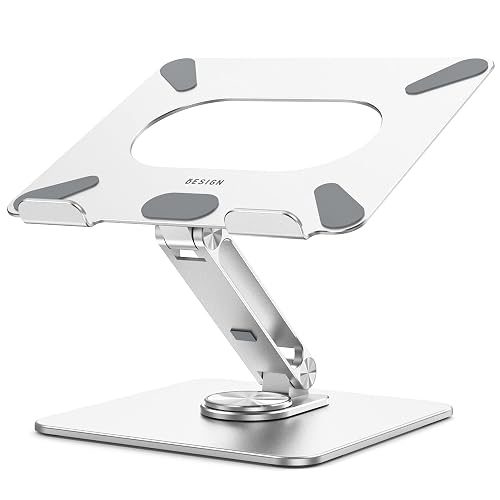 BESIGN LSX7 Laptop Stand with 360 Rotating Base, Ergonomic Adjustable Notebook Riser, Foldable Computer Holder Compatible with 10-15.6" Laptops (Silver)