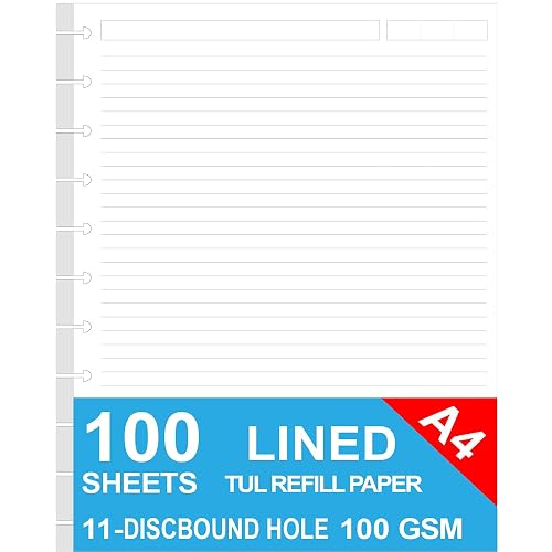 Letter Size Discbound Refill Paper, Disc Paper for TUL Custom Note-Taking System Discbound Planner Inserts, 100 Sheets/200 Pages, White Disc, Lined, Arc Papers Refills 8.5 x 11 IN