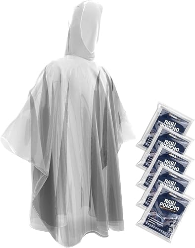 Hagon PRO Disposable Rain Ponchos for Adults, Hooded Poncho, Family 5 Pack | Ponchos Family Pack, Heavy Duty Waterproof PE, Fits Over a Backpack, Emergency Raincoat for Women & Men, Travel, Theme Parks