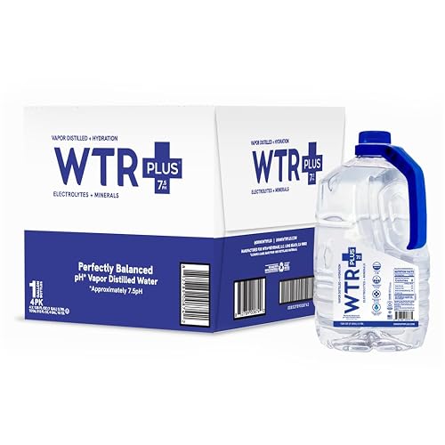 WTR Plus Vapor Distilled Water, 1 Gallon Bottles (Pack of 4), Perfectly Balanced 7.5 pH, Crisp & Refreshing Taste