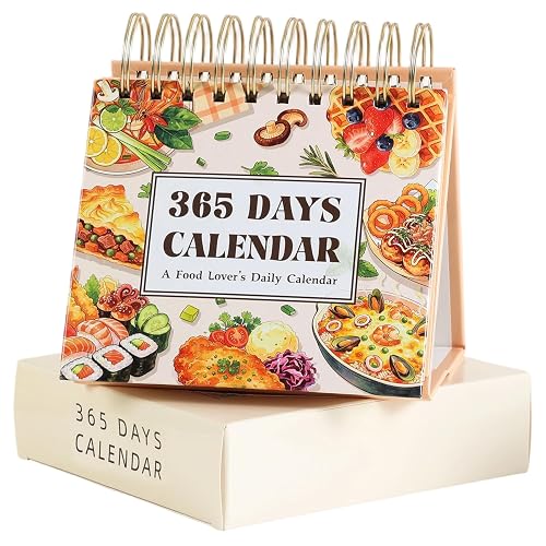 365 Days Foodie Calendar, Daily Flip Perpetual Calendar with Global Cuisine Introductions, Sturdy Easel Stand Desk Calendar, Gift for Women Men Food Lovers, Reusable Home Office Decor Accessories