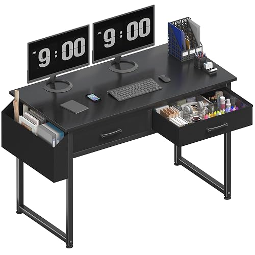DLisiting Computer Desk with Fabric Drawers for Home Office Bedroom, 40 Inch Small Gaming Desk with 2 Drawers, Study Writing Table PC Desks, Black