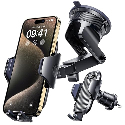 [True Military-Grade] Car Phone Holder VANMASS [Upgraded Strongest Suction&Clip] Cell Phone Mount for Dashboard Windshield Vent Kit, Truck Cradle Stand for iPhone 18 Pro Max 17 16 15 Android,Ink Black
