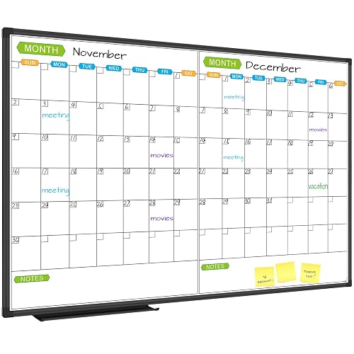 JILoffice Magnetic Dry Erase Calendar Whiteboard, 2 Month White Board Planner 48 X 31 Inch, Black Aluminum Frame Wall Mounted Board for Office Home and School