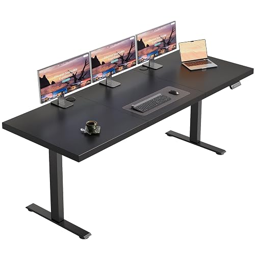 OffiGo 71 Inch Executive Electric Standing Desk Height Adjustable, Black | 1.2" Thick 3-Panel Desktop, 3 Memory Presets, Reinforced Frame for Home Office, Workstation, Conference Room