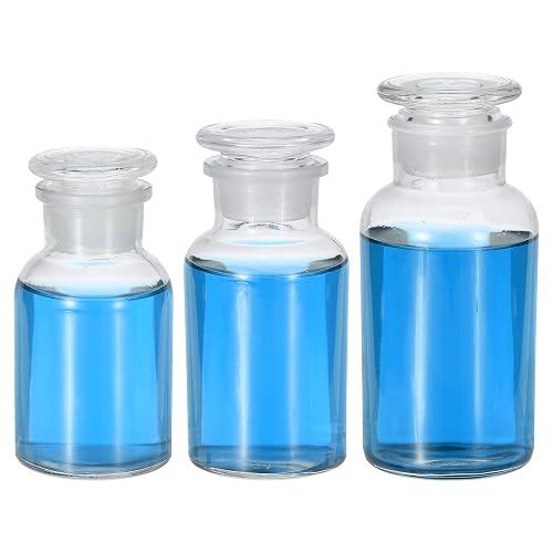 PATIKIL Reagent Media Bottle 125/250/500ml Glass Wide Moutht Amber | Reagent Media Storage Bottle with Glass Ground Stopper for Lab Water Reagent Liquids, Chemistry, Science, Vase, Perfume
