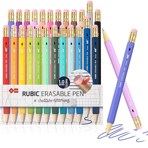 ii GEN RUBIC 1.0mm Needle Tip Erasable Pens,24 Colors, School & Office | Erasable Gel Pens Bold Line, Ultra Smooth, Retractable Twist for Drawing, Sketching and Journaling, School & Office Supplies