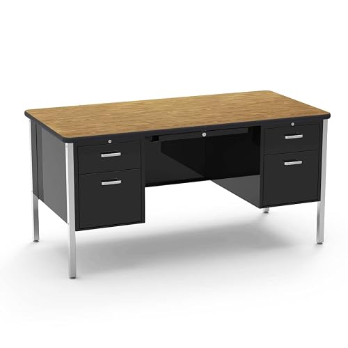 Virco 546 Teacher's Desk Double Pedestal (Set of 25) - Oak Surface | 30" x 60" Laminate Top, Lockable Drawers, Ideal for Classrooms and Offices, Made in USA