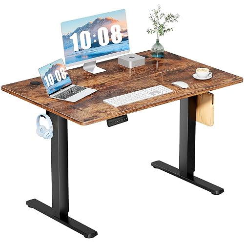 DUMOS 48.6 Inch Electric Standing Desk, Memory Adjustable Home Office Desk | Sit Stand Up Desk for Work Home Office,Adjustable Desk, Rising Computer Table with Splice Board,Cable Management,Hook,Brown