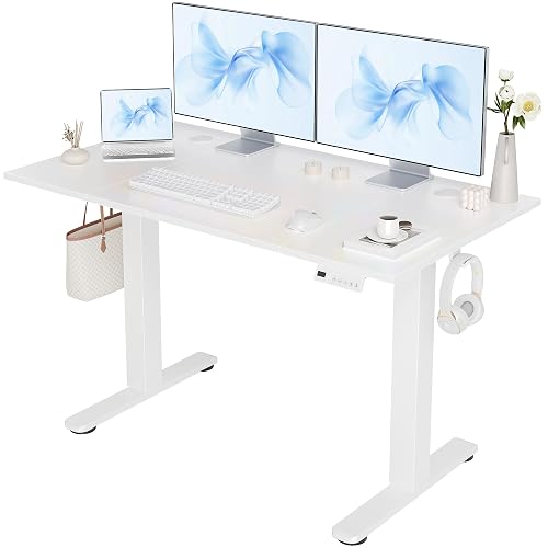 Claiks Electric Height Adjustable Standing Desk, 48x24 Inch, Cold White | Smooth Height Adjustment, 3 Memory Presets, Cable management hub & hook, Stable Steel Frame, 156 lbs Capacity, Easy Assembly