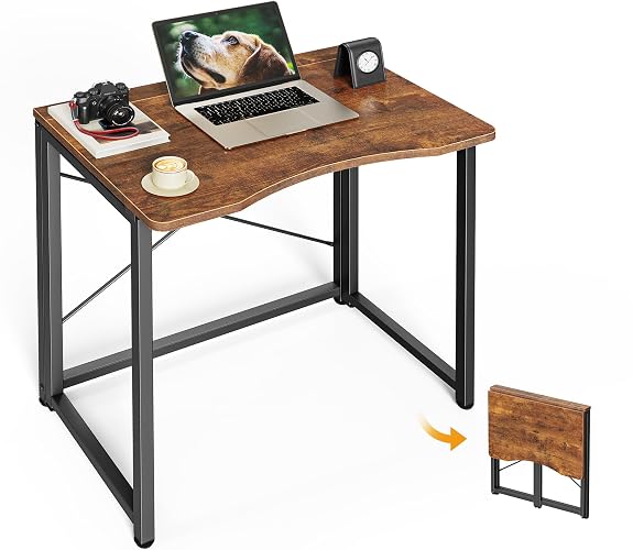Huuger Folding Desk for Small Spaces, 23.6 Inch Foldable Computer Table | Easy Assembly, Small Writing Work Office Computer Desk, for Home Office, Study, Bedroom, Dorm, Space Saving, Rustic Brown