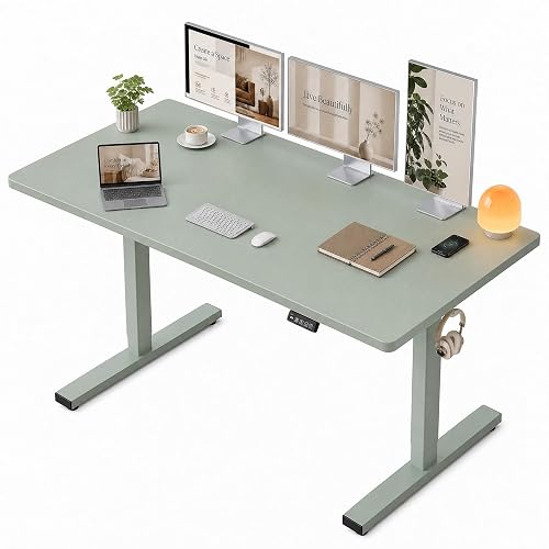 Grandder 55x32 Extra-Deep Electric Standing Desk, Wide Desktop Fits 49" Ultrawide Monitor Dual Screens, 176lbs Capacity, 2 Memory Presets, Anti Collision, Computer Desk for Home Office&Gaming, Green
